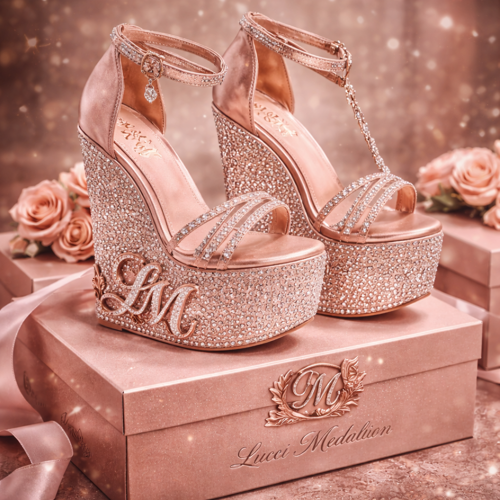 Lucci Medallion Crystal Platform Rose Heels